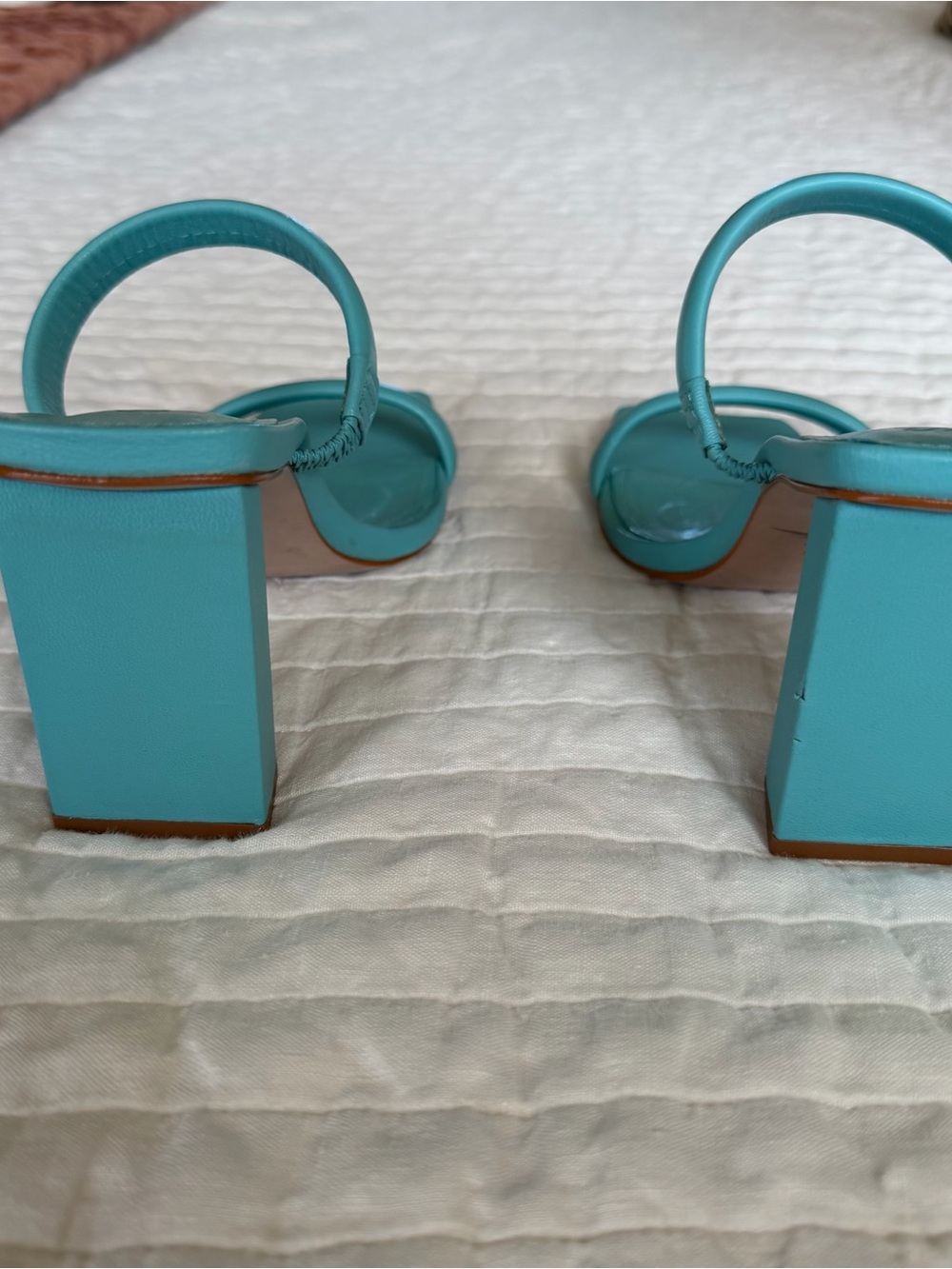 Schutz Ully Turquoise Block Double-Strap Square-Toe Heeled Sandals 7.5 - Picture 3 of 6